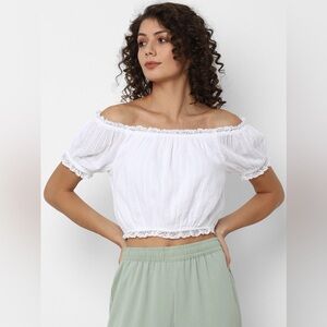 American Eagle white off-the-shoulder puff-sleeve top